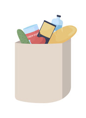 Fototapete - Package with food semi flat color vector object. Fresh products order. Full sized item on white. Grocery delivery service isolated modern cartoon style illustration for graphic design and animation