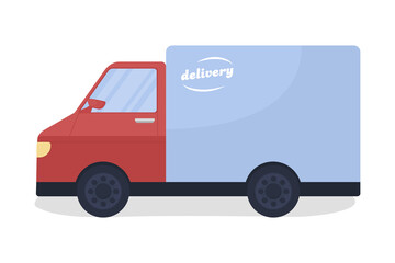 Poster - Delivery van semi flat color vector object. Full sized item on white. Transporting goods to clients. Delivery business isolated modern cartoon style illustration for graphic design and animation