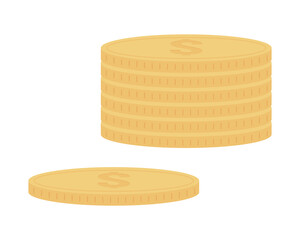Poster - Gold coins semi flat color vector object. Full sized item on white. Valuable metal. Liquid asset. Small metal disc isolated modern cartoon style illustration for graphic design and animation