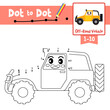 Dot to dot educational game and Coloring book off-Road Vehicle cartoon character side view vector illustration