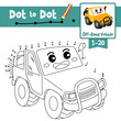Dot to dot educational game and Coloring book off-Road Vehicle cartoon character perspective view vector illustration