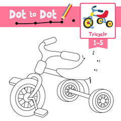 Wall Mural - Dot to dot educational game and Coloring book Children Tricycle cartoon character perspective view vector illustration