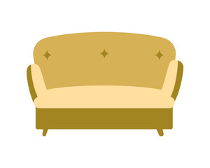 Poster - Comfy mustard couch semi flat color vector object. Full sized item on white. Picking yellow sofa for living room isolated modern cartoon style illustration for graphic design and animation