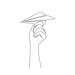Poster - Continuous one line drawing of Hand throwing a paper plane. Origami airplane concept of startup new project in simple linear style. Vector illustration