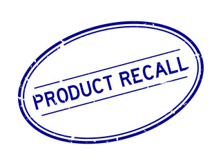 Sticker - Grunge blue product recall word oval rubber seal stamp on white background