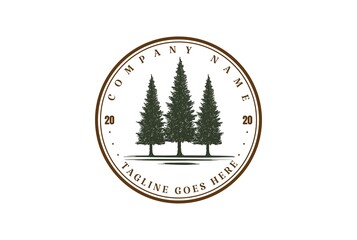 Wall Mural - Rustic Pine Evergreen Cedar Cypress Larch Conifer Coniferous Fir Trees Forest Badge Emblem Logo Design Vector