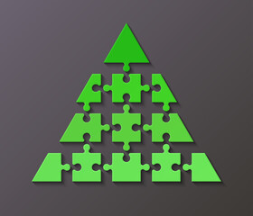 Poster - Four levels color pyramid. Puzzle presentation infographic template with explanatory text field for business statistics illustration. Four stages triangle puzzle piece shape. puzzle infographic