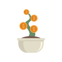 Canvas Print - Crowdfunding money plant pot icon flat isolated vector