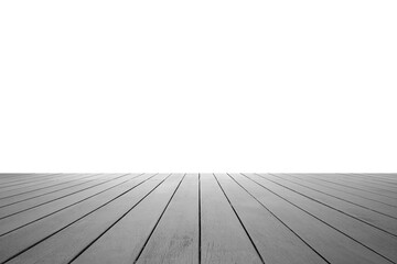 Wall Mural - Empty room white cement wall cover with floor wood table. Gray wood table dark background. grey old rough wooden floor perspective interior