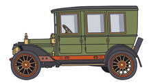 The Vectorized Hand Drawing Of A Vintage Green Car