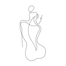 Nude Woman Face Abstract Silhouette, Continuous Line Drawing, Small Tattoo, Print For Clothes And Logo Design, Emblem Or Logo Design, Isolated Vector Illustration.	