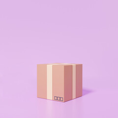 Poster - Parcels box icon concept on purple background. packaging minimal cartoon style, banner website. 3d rendering illustration