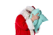 Rest. Funny Santa Claus, Sleep And Pillows. 