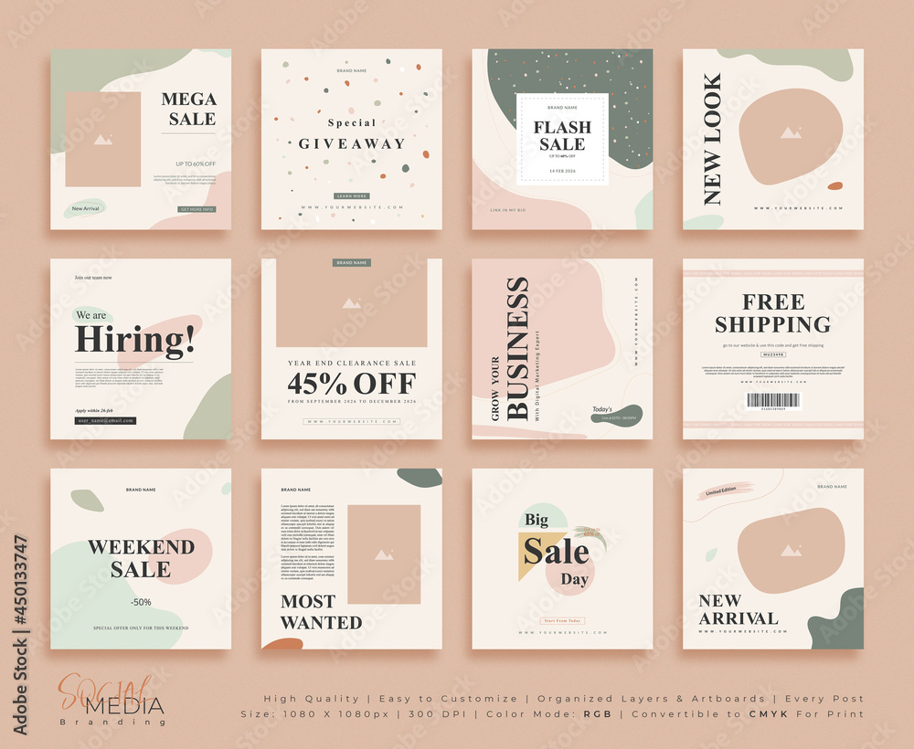 Elegant social media post layout, trendy social media post set, eye catchy bold text social media post design