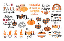 Fall Vector Illustration Set, Autumn Quotes Bundle