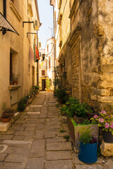  A residential road in the historic medieval hill village of Buje in Istria, Croatia
