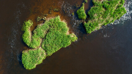 Aufkleber - Aerial view of grassy islands in the river, summer travel concept