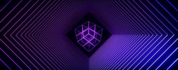 Futuristic neon lines abstract background. Horizontal new retro style 3D rendering concept
