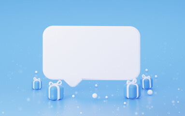 Poster - Winter mockup speech bubble with gifts on blue background. 3d rendering.