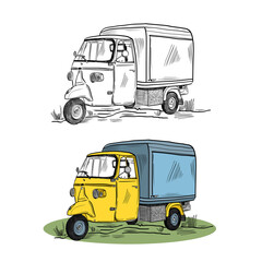 ape piaggio italian small car vector illustration