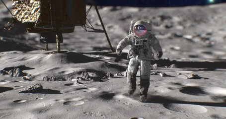 Wall Mural - astronaut on the moon during apollo mission program planet earth on background