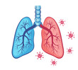 Human lungs anatomy icon. Breath organ. Coronavirus infection, pneumonia disease of respiratory system. Mutation Covid-19 virus. Medical treatment inflammation of internal breathing tract. Vector sign