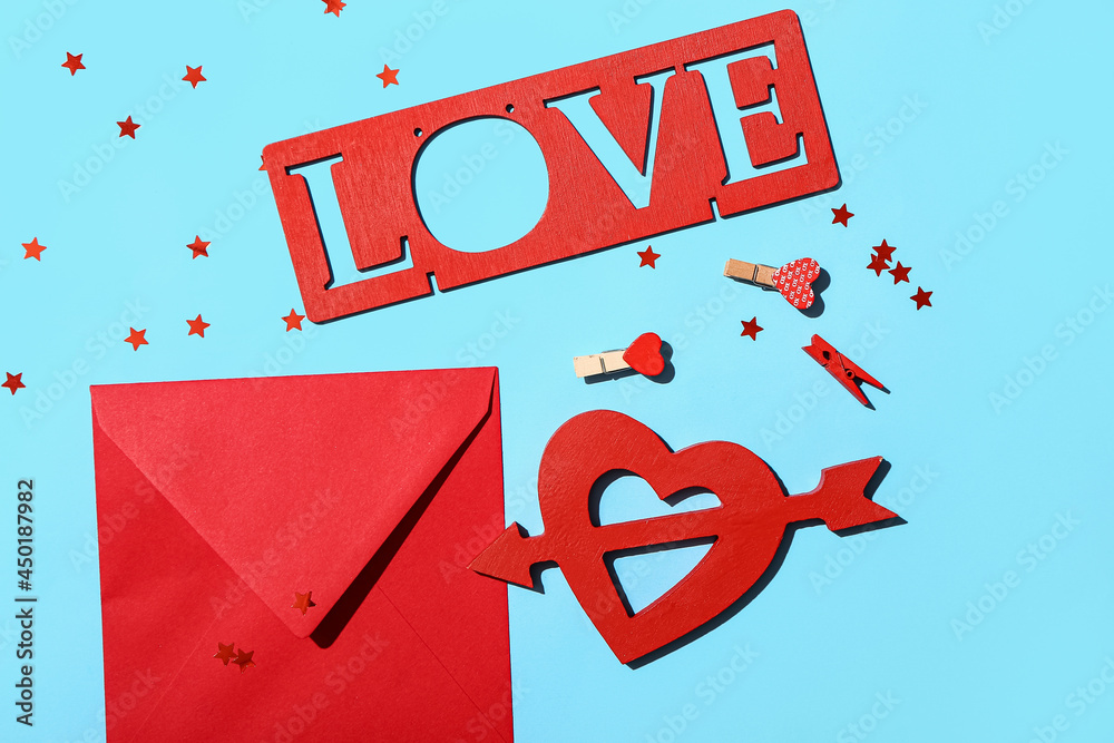 Beautiful composition for Valentine's Day on color background