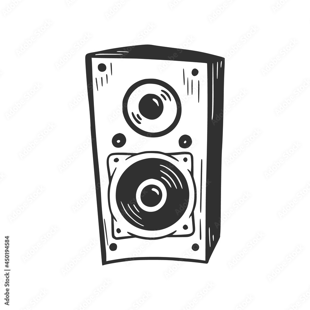 Hand drawn music speaker column. Doodle sketch style. Drawing line ...