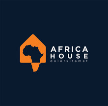 Africa Real Estate Logo Design Vector Stock Illustration. Home House With Map African Logo Template Emblem Symbol.