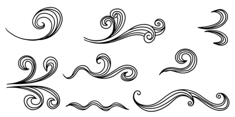 Wall Mural - Doodle of wind gust isolated on a white background. hand drawn  vector illustration.