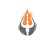 Trident Silhouette In Fire Flame Logo