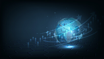 Aufkleber - Stock market investment trading.world map and graph chart of stock market graphic diagram, digital technology, business idea and art work design.