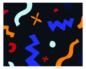 Poster - the abstract pattern background in vector graphic. random shapes and objects illustration on black. 