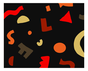 Poster - the abstract pattern background in vector graphic. random shapes and objects illustration on black. 