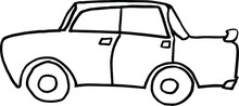 Simple vector drawing of a car. Old-style car.