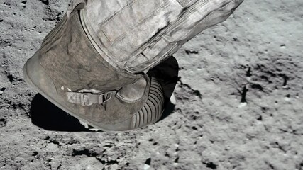 lunar astronaut walking on the moon's surface and leaves a footprint in the lunar soil. 3d rendering