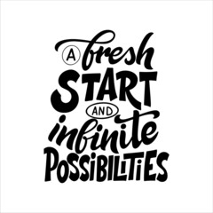 Wall Mural - Fresh start quote poster. Hand drawn letering on white background. Typographic vector illustration