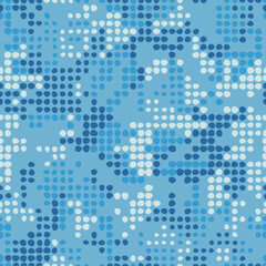 Wall Mural - Digital camouflage seamless pattern. Blue halftone dots camouflage, military fabric. Grainy abstract background. Vector camo texture. 