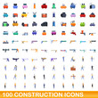© nsit0108 - 100 construction icons set. Cartoon illustration of 100 construction icons vector set isolated on white background