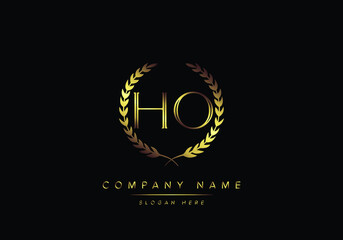 Alphabet letters HO monogram logo, gold color, luxury style