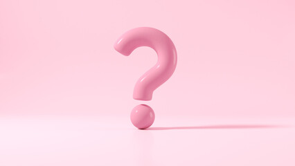 Pink question mark on a pink background. 3d render illustration for ideas.