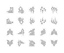 Simple Set Of Increase And Decrease Related Vector Line Icons. Contains Such Icons As Finance Chart, Abstract Graph, Trend And More. Editable Stroke. 48x48 Pixel Perfect.