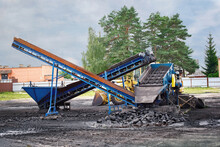 Portable Coal Belt Conveyor, Coal Industry. Coal Mining, Environmental Pollution. Fossil Fuels Packing And Sales Business