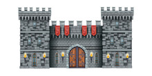 Stone Castle Wall Vector Background, Medieval Brick Gate, Old Town Entrance, Wooden Ancient Door. History Gray Fortification Clipart Isolated On White, Fantasy RPG Royal Tower. Masonry Castle Wall