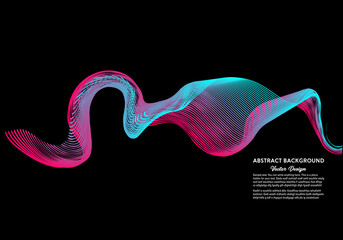 Wall Mural - Abstract shiny line wave on black background. Vector illustration