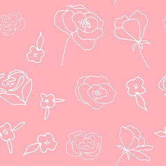 Poster - Floral vector seamless pattern with  flowers, leaves and twigs. Beautiful hand drawn bouquets in pastel colors in vintage style.