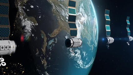 Wall Mural - a network of satellites orbiting the Earth. concept of global internet and technology, space and industry development, military space technology and monitoring