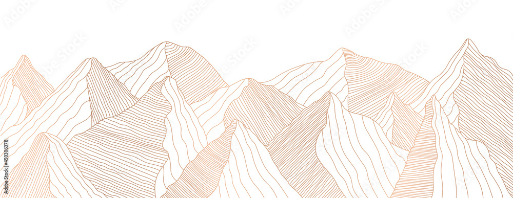 Golden mountain landscape of wavy lines. Vector background with mountain ranges - obrazy, fototapety, plakaty 