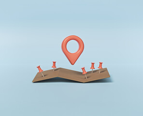 Poster - minimal location pins on map. 3d rendering