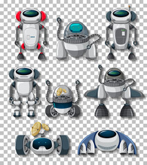 Wall Mural - Different robots on transparent background